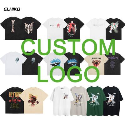 China Anti-wrinkle ELHIKO Custom Logo  Casual Men's Solid Color 200gsm 100% Cotton 0-Neck Short-sleeved T-shirt for sale