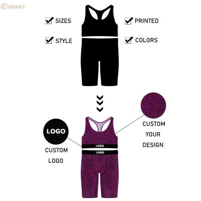 China Anti-Bacterial Custom Logo Oem Women Sublimation Print High Waist Fitness Gym Wear Workout Suit Sport Bra And Shorts Yoga Set underwear for gir for sale