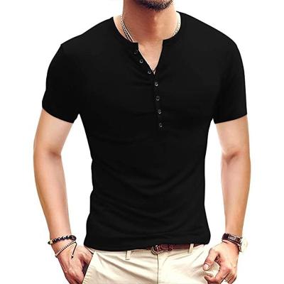 China Custom T-shirt Blank Logo Anti-Wrinkle Multi Colored Button Up Henley Basic T-shirt Light Weight Casual Slim Fit Henleys Gym T-shirt Mens for sale