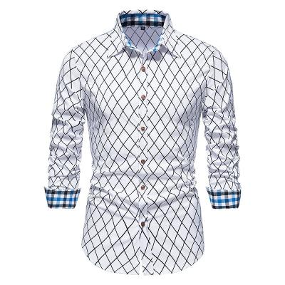 China OEM Custom Fashion Anti-pilling Long Sleeve Man Party Office Plaid Net Shirt Non Iron Bright Color Argyle Nets Shirt Plaid Prom Dress Shirt for sale