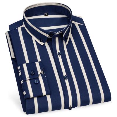 China 2022 Anti-wrinkle hot sale plus size men's striped shirt men's elastic dress shirts casual long sleeve for sale