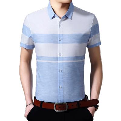 China Wholesale Anti-Wrinkle 2022 Men Striped T-Shirts Designer Big Color Blocks Casual Shirt Mens 100% Cotton Lapel Dress Shirt Short Sleeve for sale