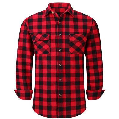 China Plus Size Men Anti Pilling Button Down Regular Fit Shirts Long Sleeve Casual Plaid Flannel Shirts With Two Pockets for sale