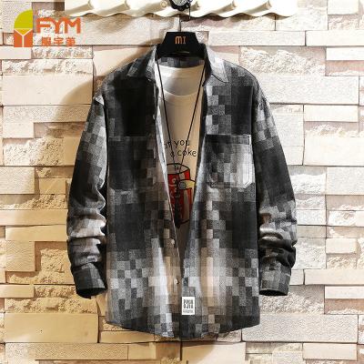 China Anti-wrinkle fashion trend street custom long sleeve new unisex oversized coat autumn button down plaid jackets for men casual for sale