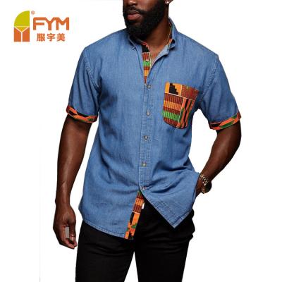 China OEM ODM Quality Short Sleeve Cowboy Denim Shirt Patchwork Rodeo Shirts 2022 Slim Fit Washed Casual Denim Men Shirts With Pocket for sale