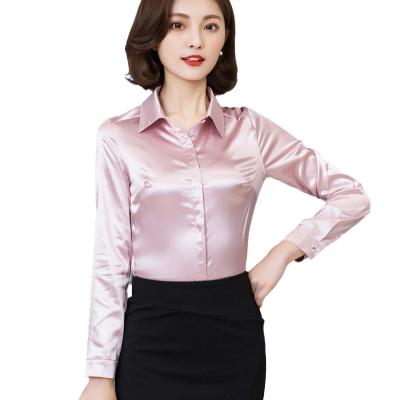 China 2022 hot sale Anti-wrinkle soft oversized fit long sleeves rose gold women satin shirt custom ice silk non iron formal dress shirt for female for sale