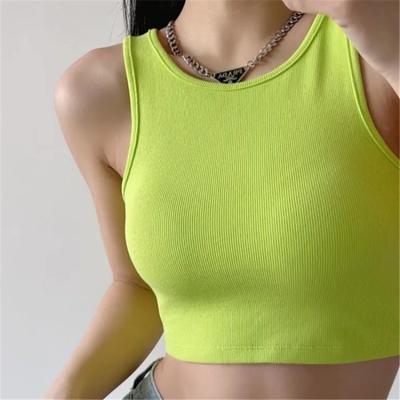 China QUICK DRY ladies spaghetti straps sleeveless tank tops sexy women's gym crop tank fitness light green ribbed women workout top activewear for sale