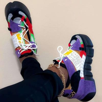 China 2020 Anti-odor Women's Casual Shoes Multicolor Large Size Platform Color Matching Sneakers for sale