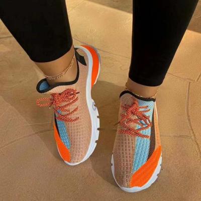 China 2021 CUSHIONING 2021 Color-block Mesh Plus Size Casual Sneakers Women's Chunky-soled Lace-Up Sneakers for sale