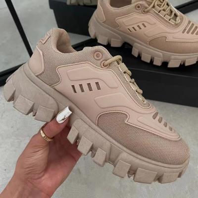 China CUSHIONING 2021 New Women's Mesh Sneakers Low-Top Round Toe Lace-up Platform Casual Pulsating Shoes for sale