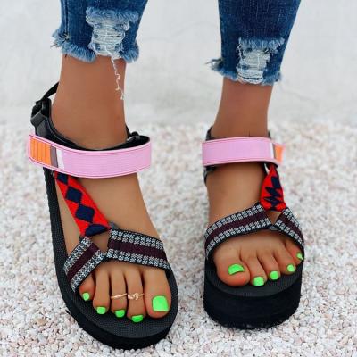 China 2021 women's shoes ethnic style pattern women's sandals summer fashion trend large size thick-soled beach sandals for sale