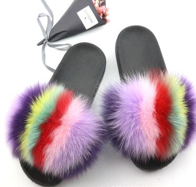 China Household Fashion Fox Anti-odor Fur Slippers Flexible Real Soft Unique Fur Sandals Women's Fur Slide Customized Slippers for sale