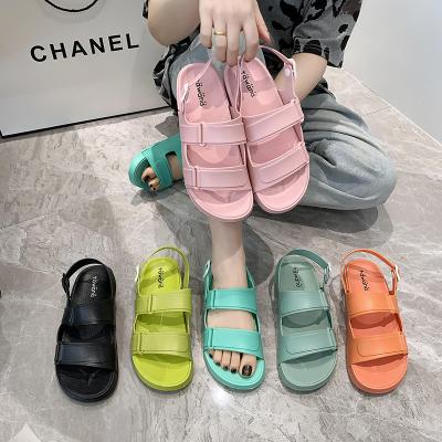 China TREE 2021 New Candy Color Summer Women's Thick-soled Soft-soled Sandals Solid Color Word One Word Sports Beach Sandals for sale