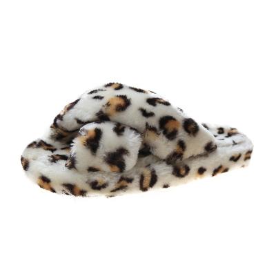 China 2020 Winter Plus Size Plus Size Leopard Print Plush Slippers Women's Thick-soled Elastic Band CUSHIONING Open-Toed Plush Slippers for sale