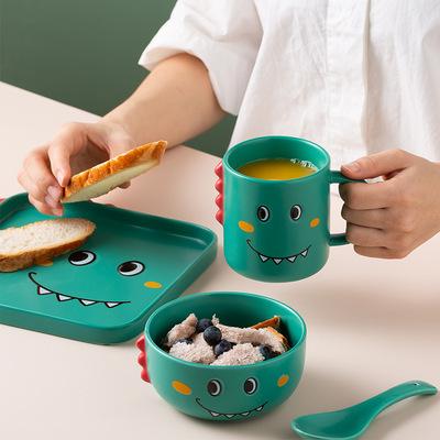 China Children's Cartoon Tableware Set Breakfast Cup Dessert Bowl Ceramic Dessert Dish for sale