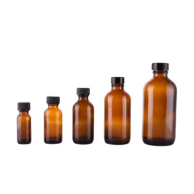 China Personal Care 15ml 30ml 60ml 120ml 240ml Amber Solution Boston Bottle With Black Cap for sale