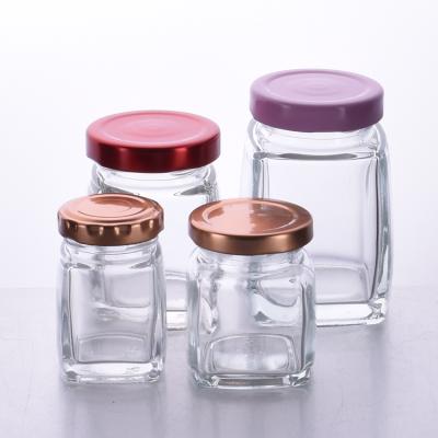 China Best Quality Home Square Bird's Nest Jar Bottle Glass Bird's Nest Glass Jars With Screw Metal Lids for sale