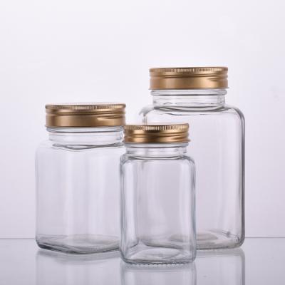 China Factory Price Square 500ml Home Glass Jars Honey Jars With Screw Caps for sale