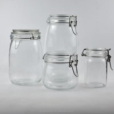 China Clear Glass Food Swing Top Lid Food Grade Glass Storage Jars for sale