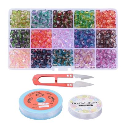 China Acrylic wholesale hot sale 15 grid 8mm rainbow polygon acrylic bead in box with scissors elastic string beads set l for sale