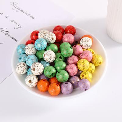 China DIY Wooden Beads For Jewelry Beaded Crafts 16MM Bead Tassel New Christmas Printed Wooden Beads For DIY Jewelry Tassel String Accessories Dazzle Pattern Colorful Beads for sale