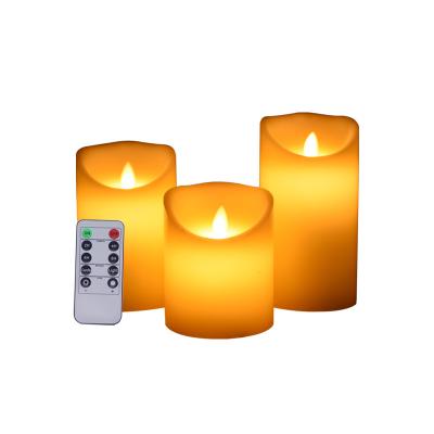 China Flameless Led Wax Candle Light 3pcs Set Flameless Moving Wick With Remote Control For Party Home Decoration for sale