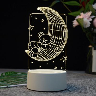 China Switch Lamp 3D Moon Bear LED 3D Illusion Night Light USB + USB Table Lamp On/Off for sale