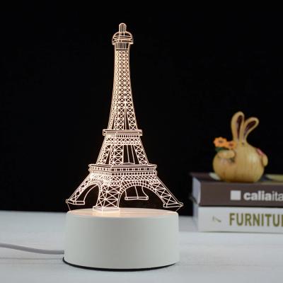 China Creative 3D Eiffel Tower RGB Lamp Led Creative Gift USB Bedroom Decorative 3D Night Light Sensor Touch for sale