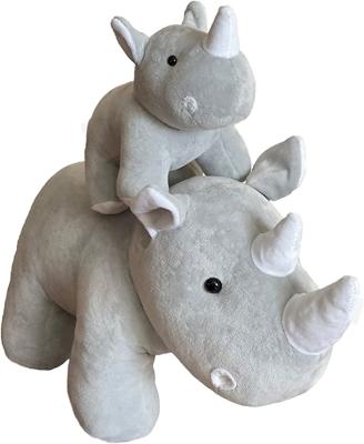 China 2021 Hot Selling Amazon Plush Gray 14inch Plush Stuffed Mom And Baby Kids Cute Rhino Toys for sale