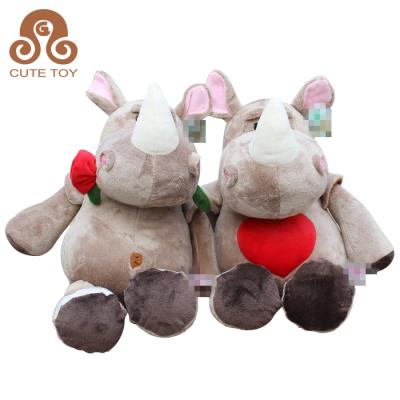 China Wholesale Stuffed Plush Stuffed Valentine's Day Gift Rhino With Rose Red Heart For Girl Gift for sale