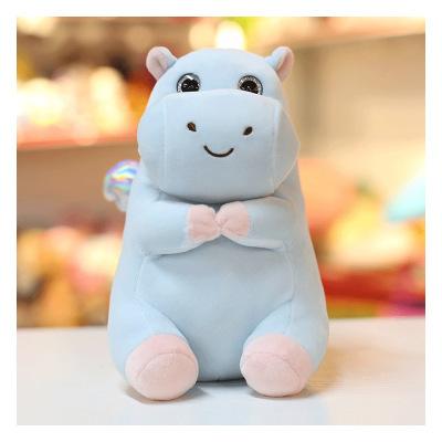 China 2021 Hot Selling Plush Cute Blue Logo Baby Toy Plush Hippo Soft Custom Made Toy With Rainbow Wings for sale