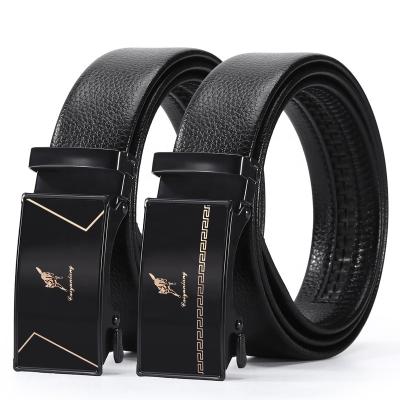 China Wholesale Comfortable Embossed Logo Automatic Buckle Belt Adjustable FLB Hion Lxurury Business Casual Men Black PU Belts for sale