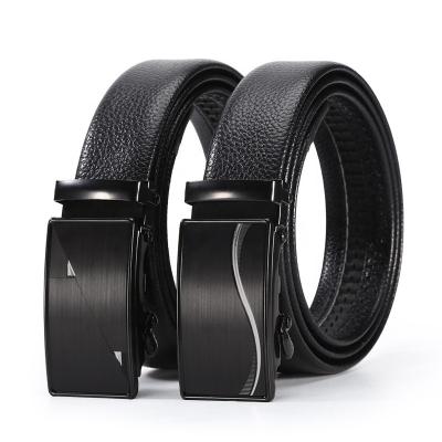 China Comfortable Luxury Sliding Iron Buckle 3.5cm Width Ratchet Mens Click Leather Belt for sale