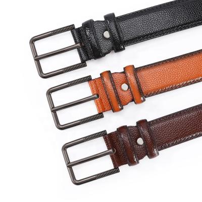 China Custom Logo Alloy Pin Buckle Leather PU Strap Men's Casual Dress Belt Simple Black for sale