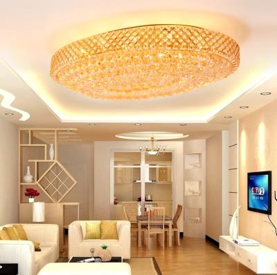 China Modern Crystal Ceiling Lamp Luxury Hotel Lobby Round Golden Leaded Crystal Lights For Living Room Bedroom for sale