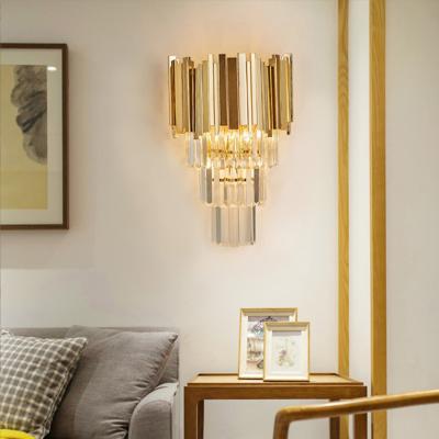 China Contemporary Hot Selling Amazon Bedside Decoration Model Leaded Crystal Gold Wall Light Lamp for sale