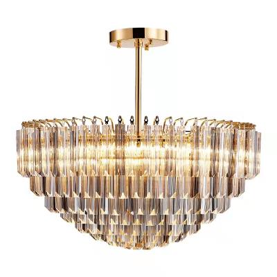 China Modern Hanging Chandelier Lights Gold Color And Smoke Color Round Crystal Living Room Bedroom Lamp Living Room for sale