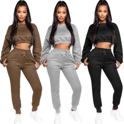 China Anti-pilling Women Printed Sets Two Piece Sports Set Women Long Sleeve Thick Sweatshirt Crop Tops Casual Sweatsuit Women Jogger Set for sale