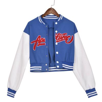 China Reversible High Quality Women Crop Letterman Jackets Long Sleeve Coats Leather Bomber Varsity Baseball Custom Jacket for sale