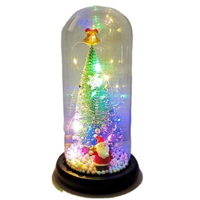 China Romantic Gorgeous Eternal Christmas Tree Lamp Wooden Glass Covered Christmas Tree Lamp 3AAA Battery for sale