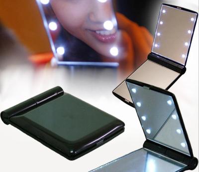 China Mini Portable Folding Makeup Cosmetic Pocket Mirror Folding Travel Pocket Mirror with 8 LED Lights LED Light Folding (Black) for sale