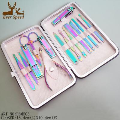 China High Durable Stainless Steel Travel 18Pcs Colorful Manicure Set for sale