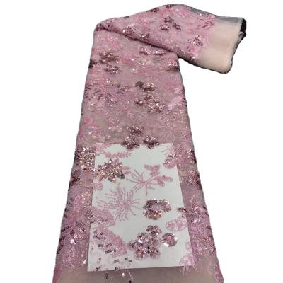 China lisami viable rts newcomer beaned luxury sequins flower embroidery lace fabric for dress and gown for sale