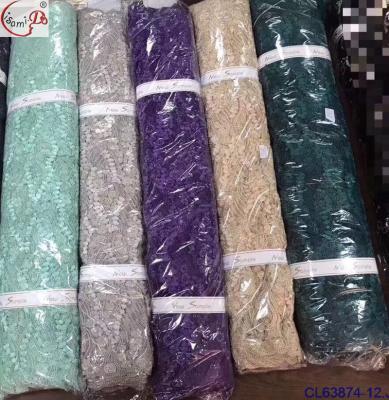 China Luxury hand made beaned lace flame retardant hot sale design embroidery lace style evening fabric beautiful for sale