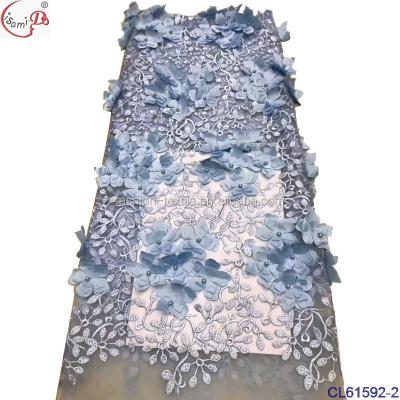 China CL61592-2 Viable White African 3d Lace Fabric With Beads Women Party Wedding 3d Lace Fabric for sale