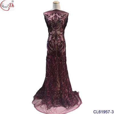 China Newest arrival hot sale netting lace fabric dress sequinse embroidery lace fabric cl61957 for sale