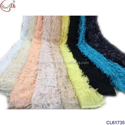 China French Fringe Lace Fabric Lady Women Wedding Dress Viable Party Tassel Fringe CL61735-2 French Lace Fabric for sale