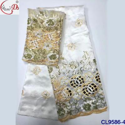 China Nigerian Sequin Viable George Wrappers Set Wholesale Indian George Fabric For Men Girl Embroidery 2020 African Lace Fabrics CL9586 for sale