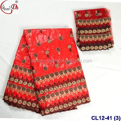 China 2020 Viable Red Chowleedee Bazin Riche African Guinea Brocade Embroidery Fabric Matching Headtie With Beads CL12-41 for sale