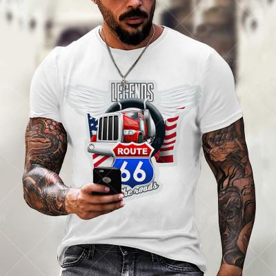 China 2022 new Anti-wrinkle fashion T-shirt American flag Route 66 print men's street trend 3DT shirt T-shirt men for sale